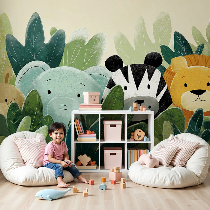 Papel de parede quarto bebê | Скрити сладки животни в джунглата
