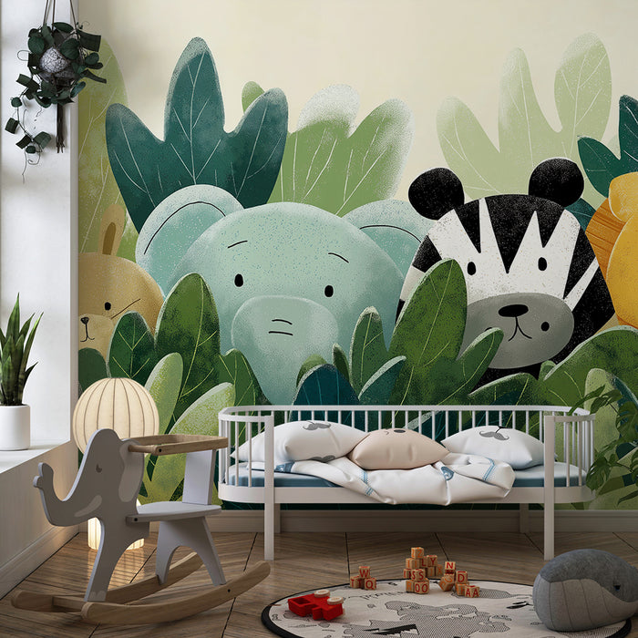 Papel de parede quarto bebê | Скрити сладки животни в джунглата