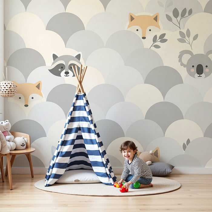 Lastenhuoneen tapetti | Suloisia eläimiä piilossa lempeiden aaltojen keskellä