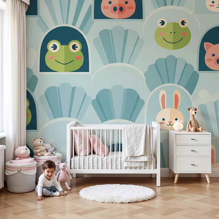 Lastenhuoneen tapetti | Söpöt eläimet värikkäissä simpukoissa