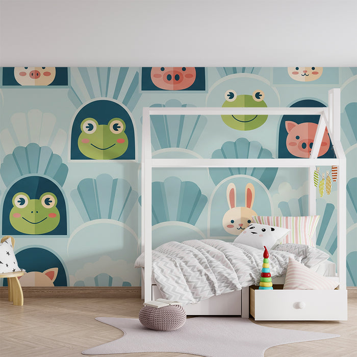Lastenhuoneen tapetti | Söpöt eläimet värikkäissä simpukoissa