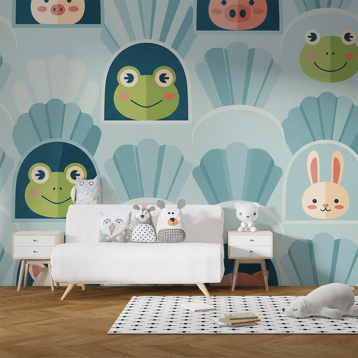 Lastenhuoneen tapetti | Söpöt eläimet värikkäissä simpukoissa