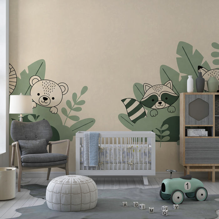 Papel de parede quarto bebê | Fofos animais na selva