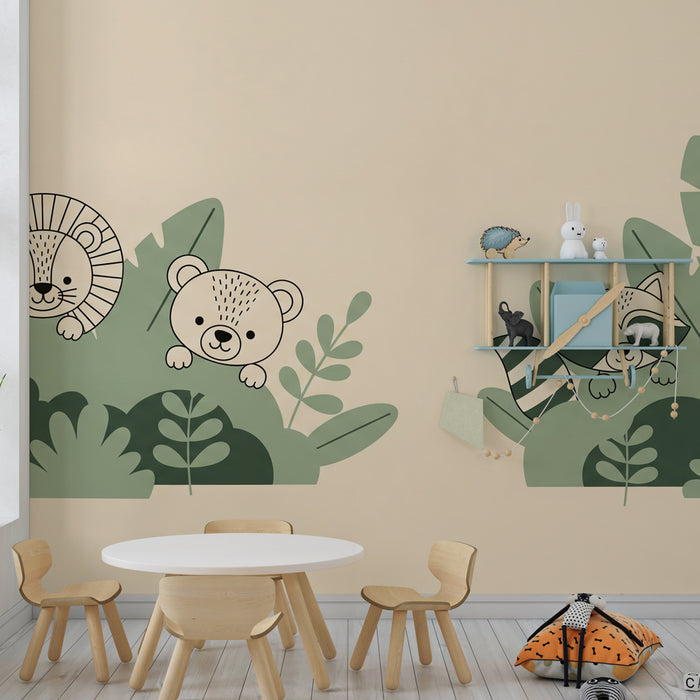 Papel de parede quarto bebê | Fofos animais na selva