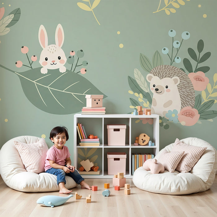 Papier de parede izba bábätka | Rozkošné zvieratká v kvetinovom záhrade