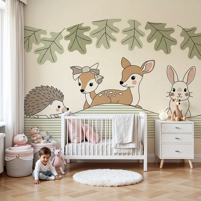 Barntapet | Söta skogs djur med en igelkott, en rådjur och en kanin