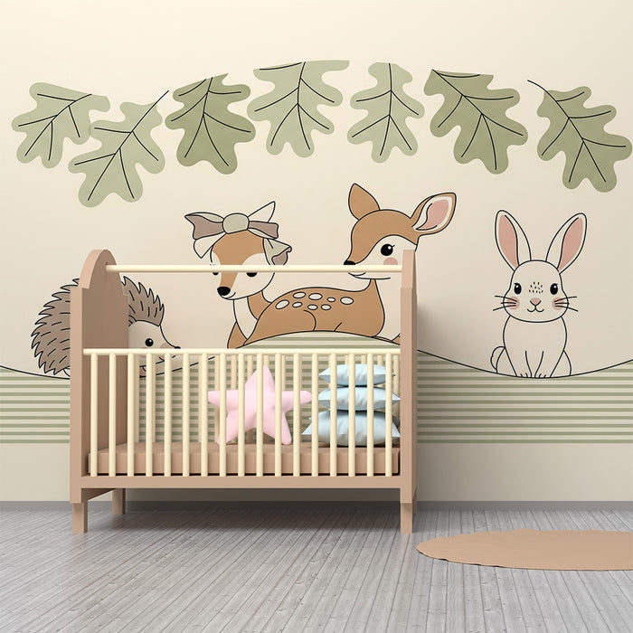 Barntapet | Söta skogs djur med en igelkott, en rådjur och en kanin