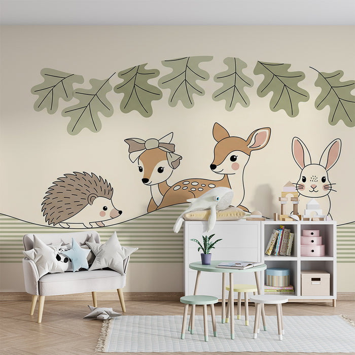 Barntapet | Söta skogs djur med en igelkott, en rådjur och en kanin