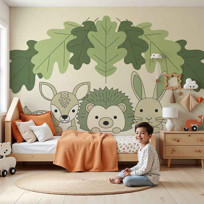 Barntapet | Söta skogs djur under gröna löv