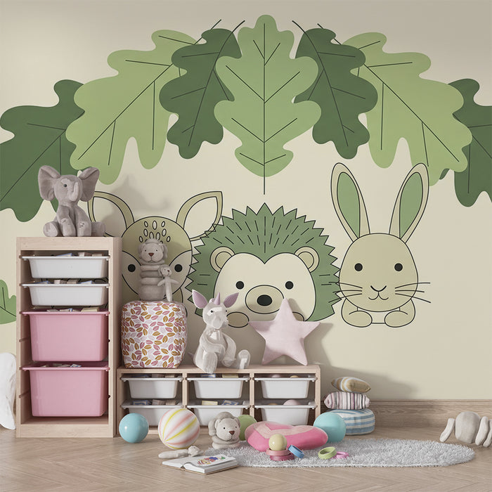 Barntapet | Söta skogs djur under gröna löv