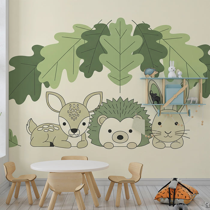 Barntapet | Söta skogs djur under gröna löv