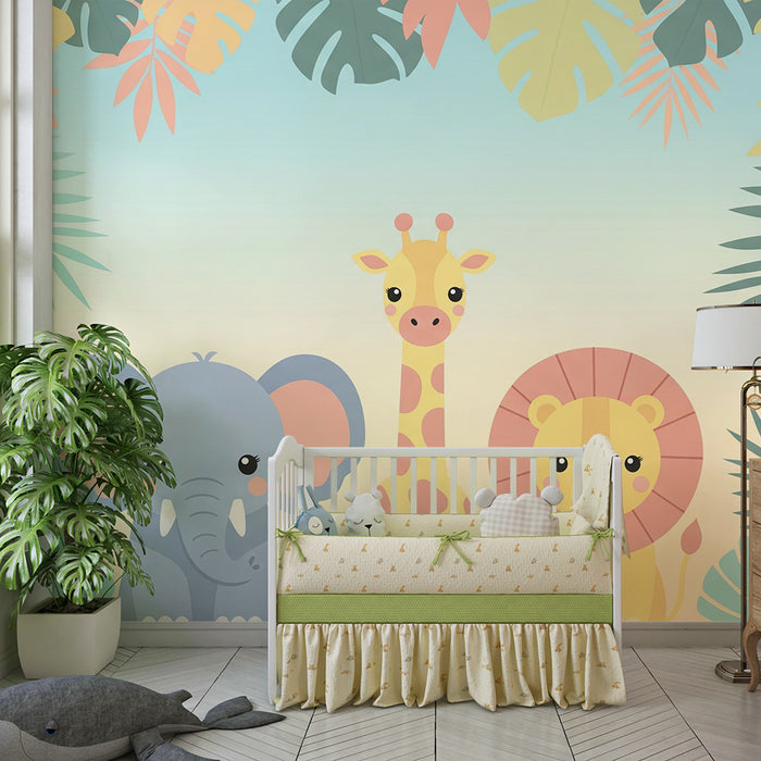 Barntapet | Söta djungeldjur med färgglada blad