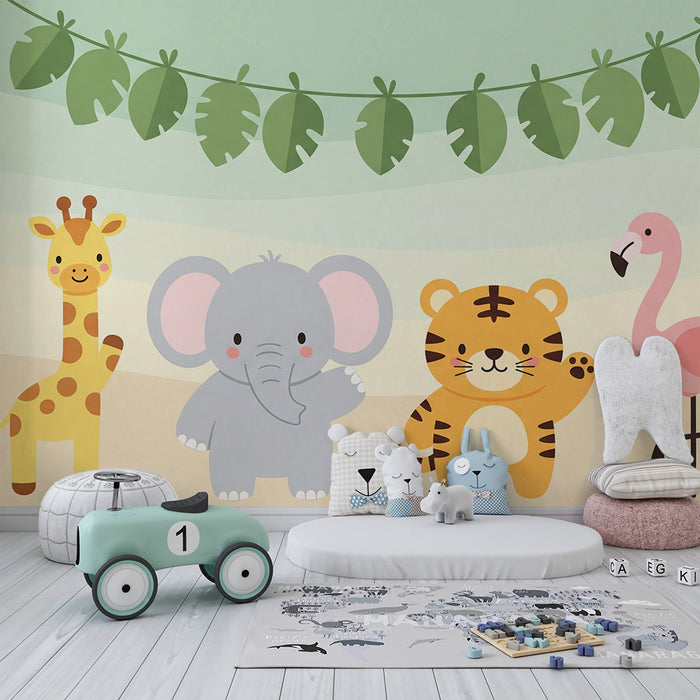 Barntapet | Söta djungeldjur med tropiska blad