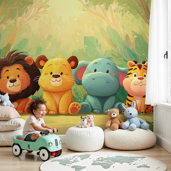 Barntapet | Söta djungeldjur i mjuka färger