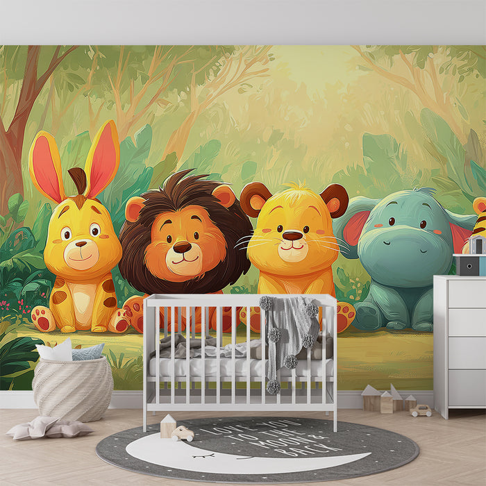 Barntapet | Söta djungeldjur i mjuka färger