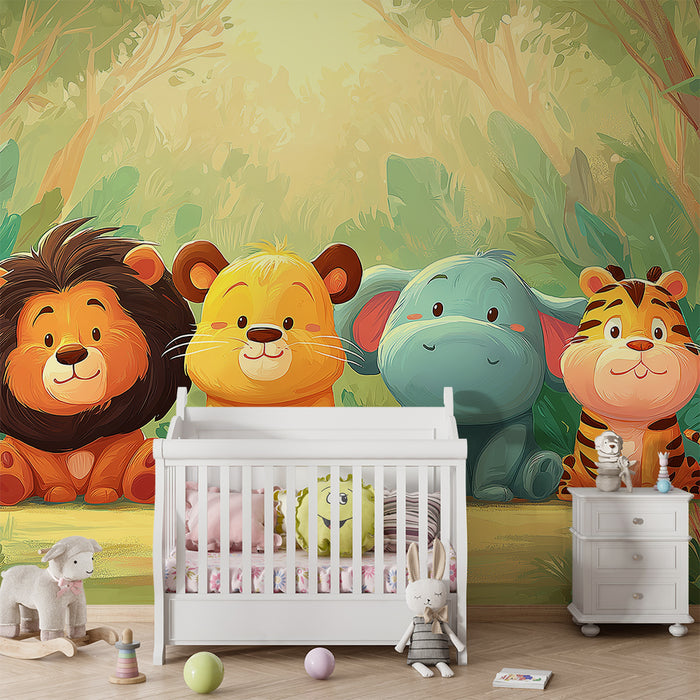Barntapet | Söta djungeldjur i mjuka färger