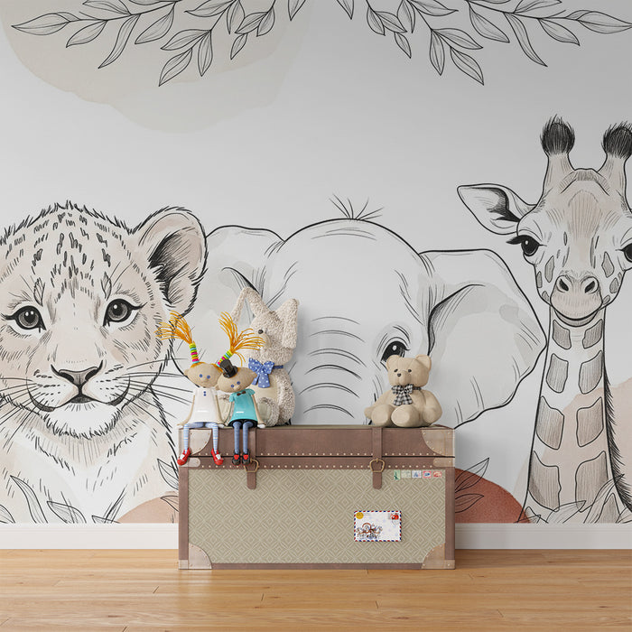 Papier peint chambre bébé | Animaux mignons de la savane