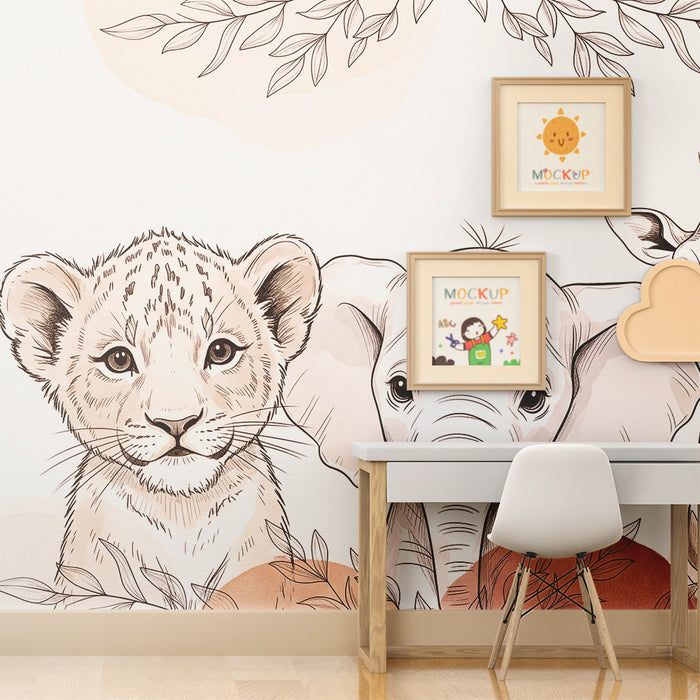 Papier peint chambre bébé | Animaux mignons de la savane