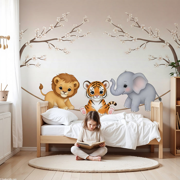 Papier peint chambre bébé | Animaux mignons en harmonie