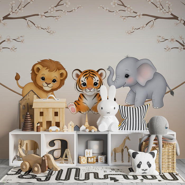 Papier peint chambre bébé | Animaux mignons en harmonie