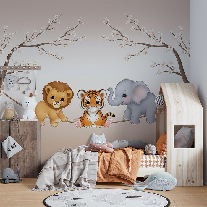 Papier peint chambre bébé | Animaux mignons en harmonie