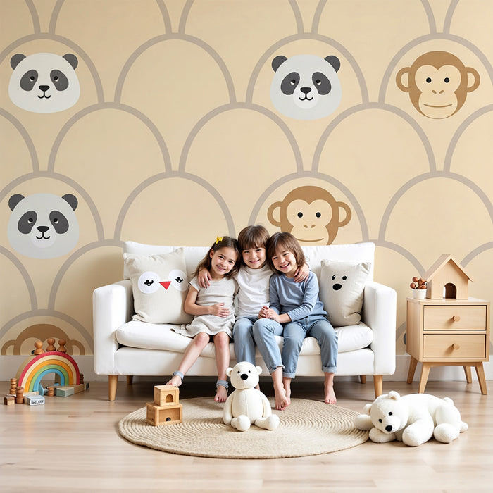 Nursery room wallpaper | Cute animals in soft patterns on a beige background