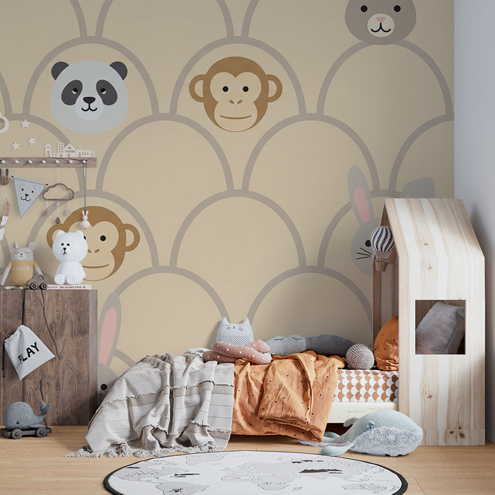 Nursery room wallpaper | Cute animals in soft patterns on a beige background