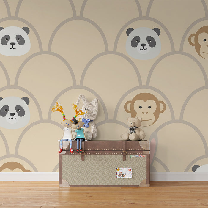 Nursery room wallpaper | Cute animals in soft patterns on a beige background
