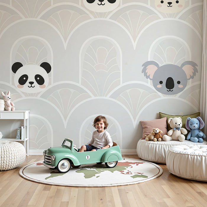 Nursery room wallpaper | Cute pastel animals with geometric patterns