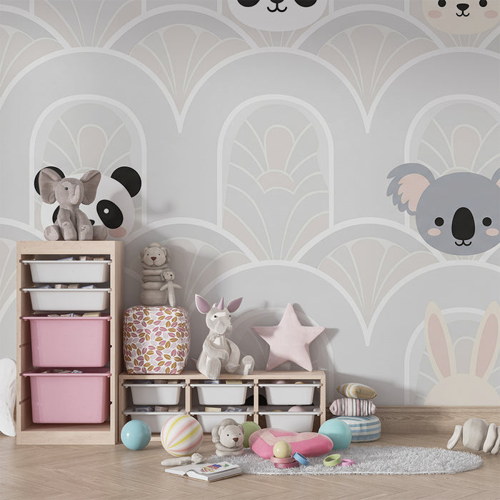 Nursery room wallpaper | Cute pastel animals with geometric patterns