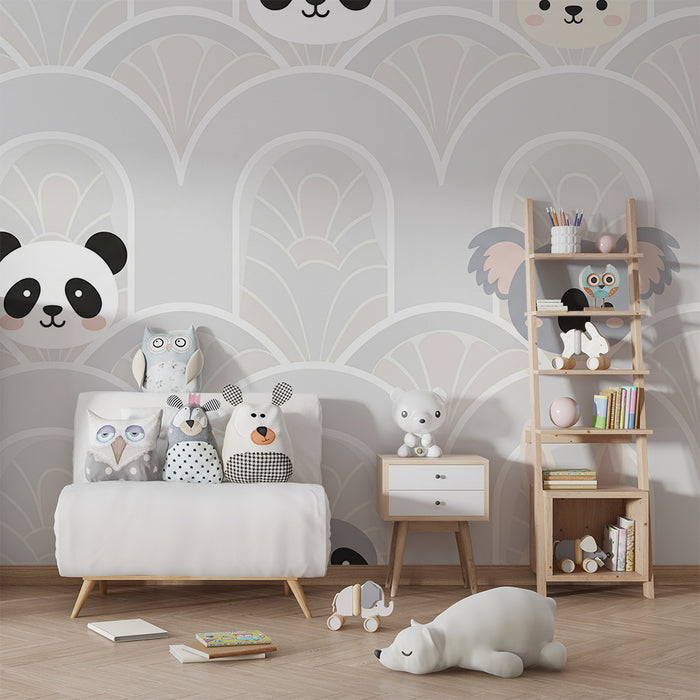 Nursery room wallpaper | Cute pastel animals with geometric patterns