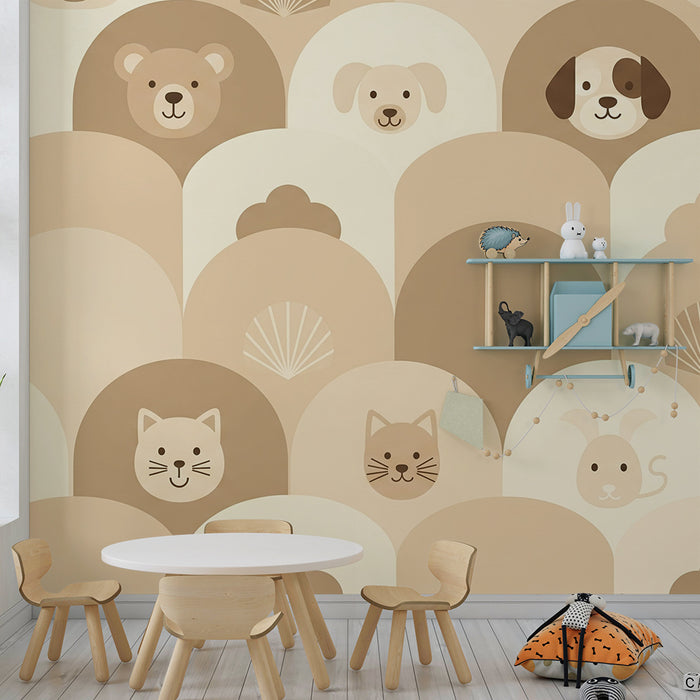 Lastenhuoneen tapetti | Suloiset eläimet neutraaleissa sävyissä pehmeän tunnelman luomiseksi