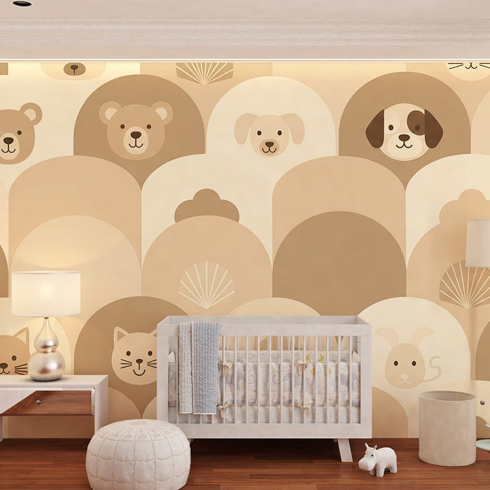 Lastenhuoneen tapetti | Suloiset eläimet neutraaleissa sävyissä pehmeän tunnelman luomiseksi