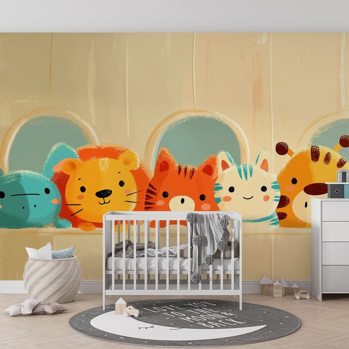 Papier peint chambre bébé | Animaux mignons et colorés en fête