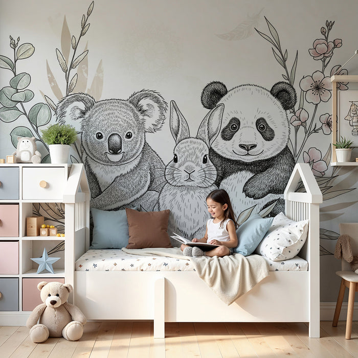 Papier peint chambre bébé | Animaux mignons et nature apaisante