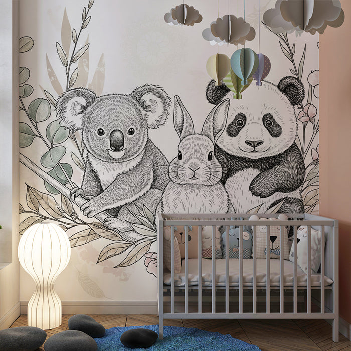Papier peint chambre bébé | Animaux mignons et nature apaisante