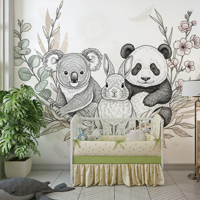 Papier peint chambre bébé | Animaux mignons et nature apaisante