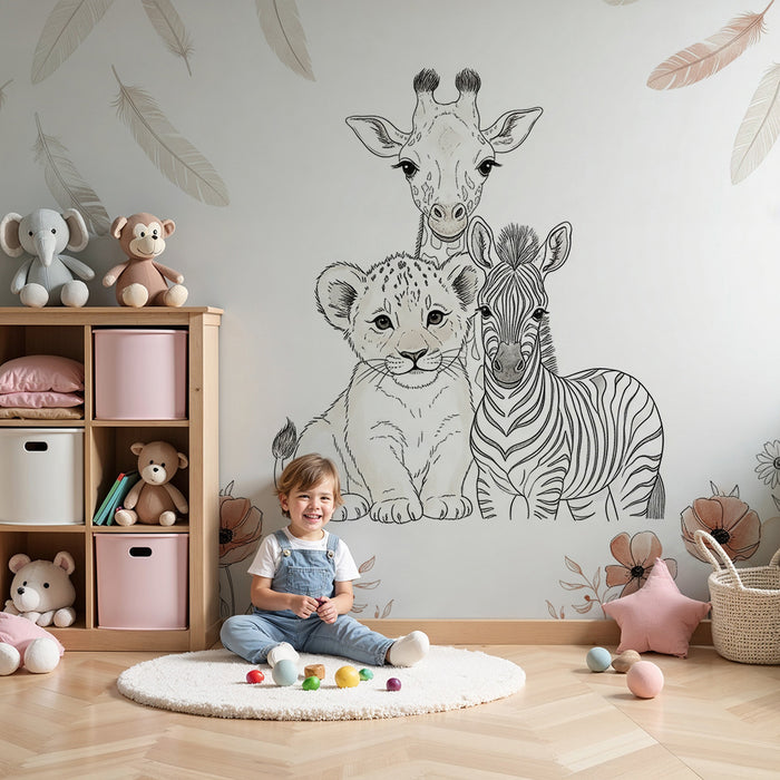 Barntapet | Söta djur, delikata blommor och fallande fjädrar