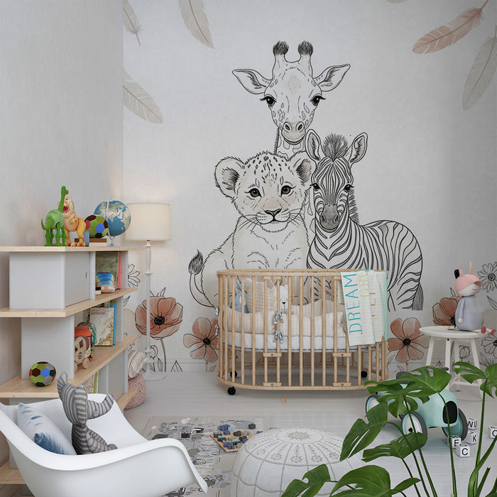 Barntapet | Söta djur, delikata blommor och fallande fjädrar