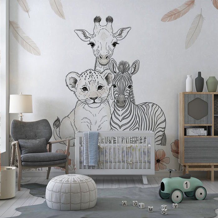 Barntapet | Söta djur, delikata blommor och fallande fjädrar