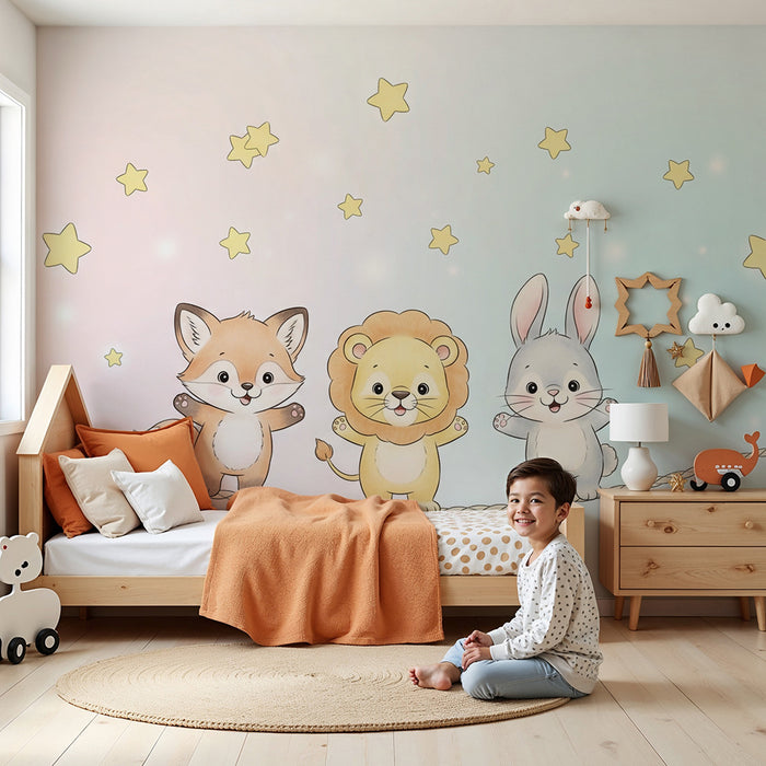 Barntapet | Söta djur under stjärnorna i en gradient bakgrund