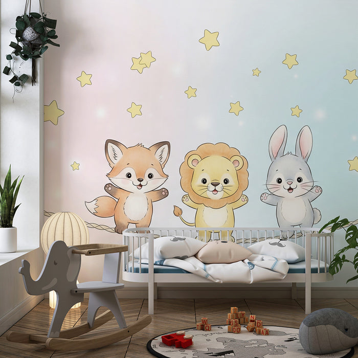 Barntapet | Söta djur under stjärnorna i en gradient bakgrund