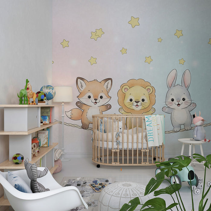 Barntapet | Söta djur under stjärnorna i en gradient bakgrund