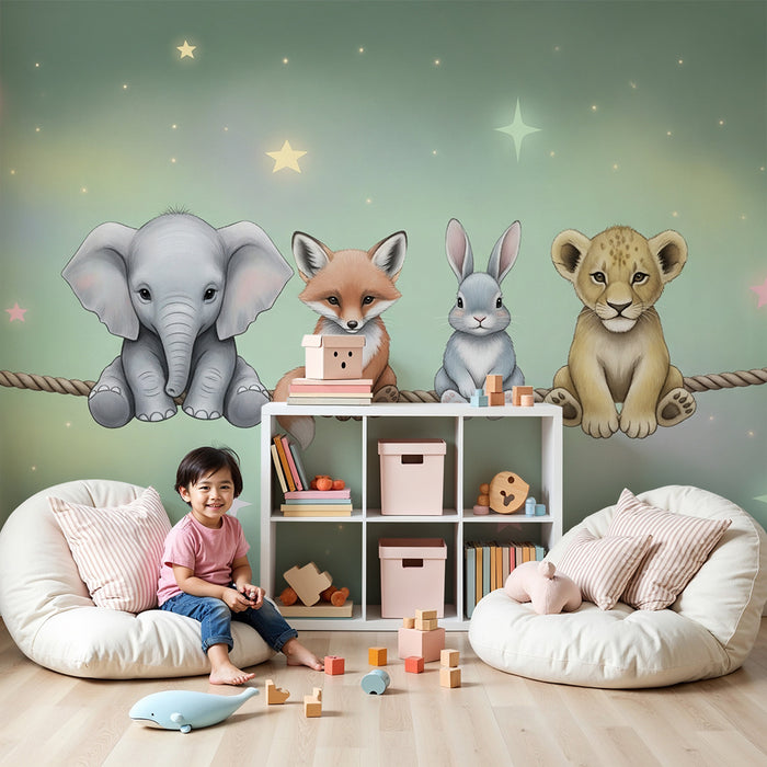 Barntapet | Söta djur under pastellstjärnorna