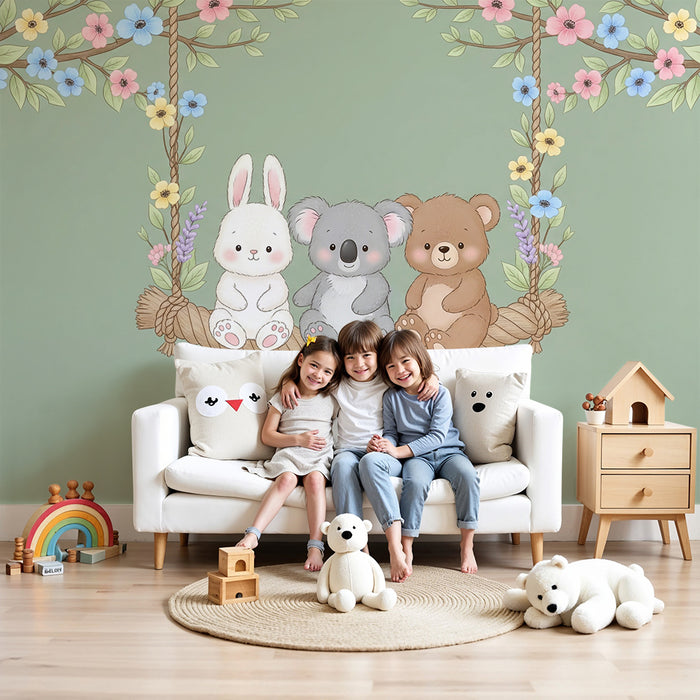 Barntapet | Söta djur på en gungstol