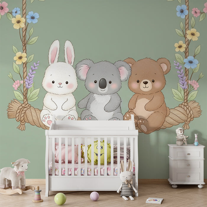 Barntapet | Söta djur på en gungstol