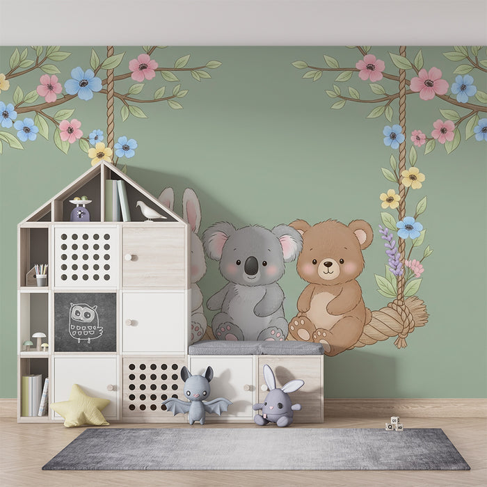 Barntapet | Söta djur på en gungstol