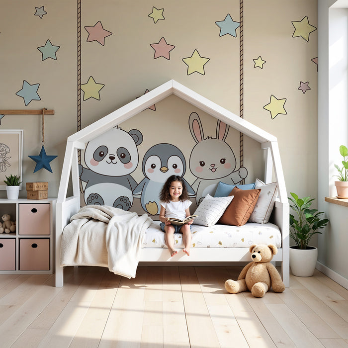 Barntapet | Söta djur på en gungbräda under stjärnorna