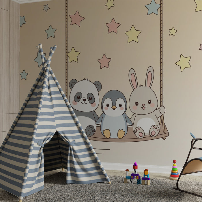 Barntapet | Söta djur på en gungbräda under stjärnorna