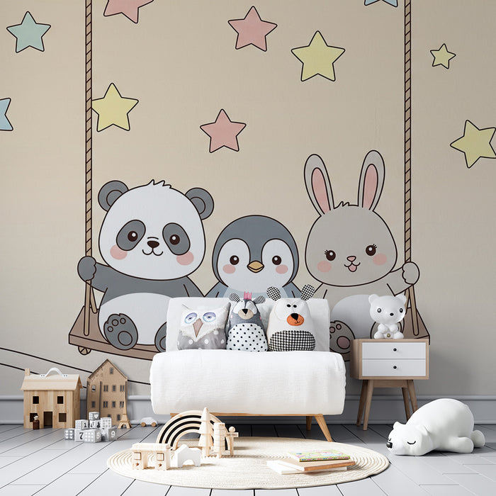 Barntapet | Söta djur på en gungbräda under stjärnorna